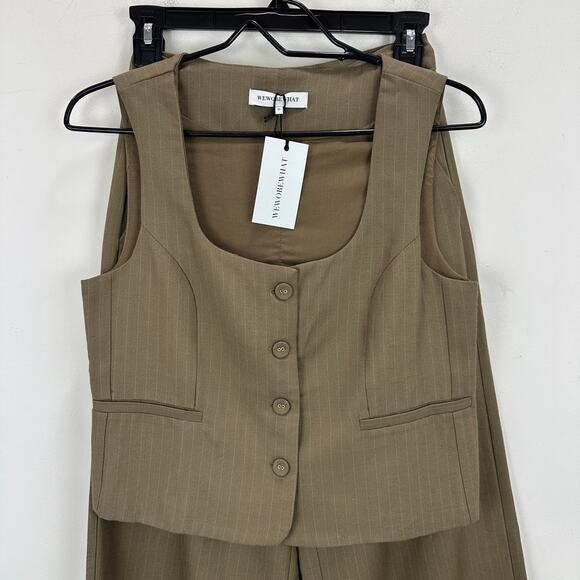 WeWoreWhat Suit Vest Pant Set Pinstripe Brown Wide Leg Tailored XS/0 NWT - Picture 5 of 13